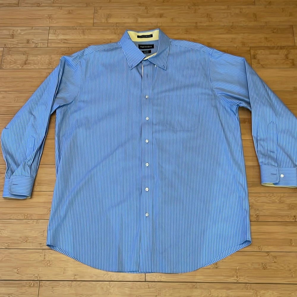 NWOT Paul Fredrick Non-iron Cotton Windowpane Dress Shirt With Contrast Trim